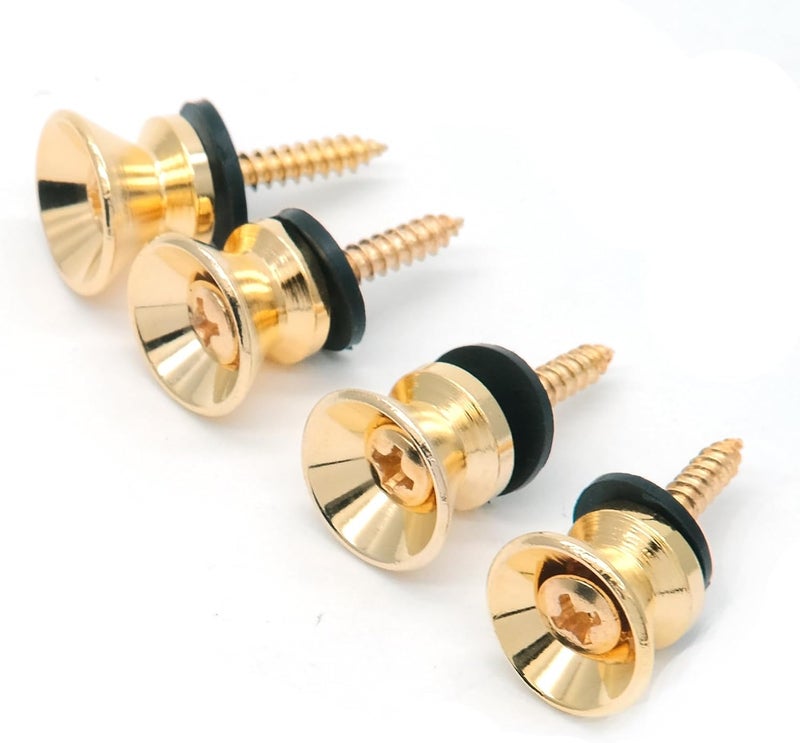 harpfeas 4PCS Metal Strap Buttons End Pins with Mounting Screws for Electric Acoustic Guitar, Bass, Ukulele (Gold) - Image 1